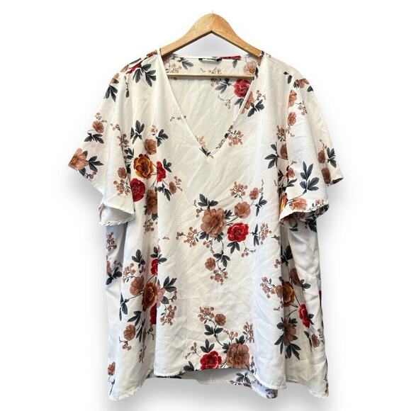 Bloomchic white floral Flare Sleeve Plus Size 26 Top Blouse Boho‎ V Neck - Picture 1 of 6